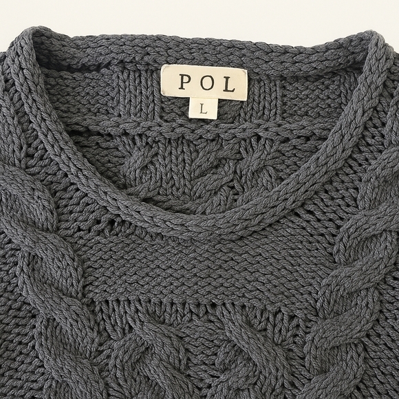 POL NWOT Cropped Cable Knit Sweater Gray | Quiet Luxury Coastal Cowgirl | S M L - Picture 9 of 10